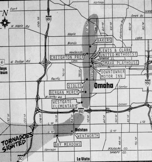 Crazy weather 1975 tornado map A graphic of a tornado's path