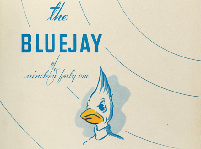 An illustration of Billy Bluejay in the 1941 Bluejay yearbook An illustration of Billy Bluejay in the 1941 Bluejay yearbook
