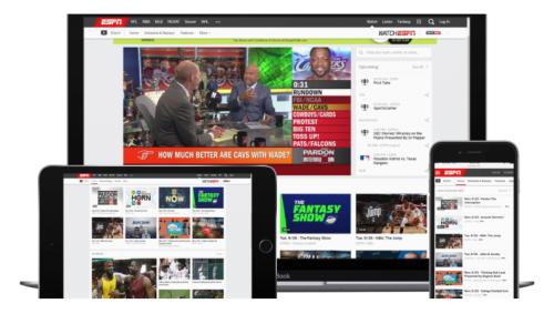 A collection of screens displaying ESPN