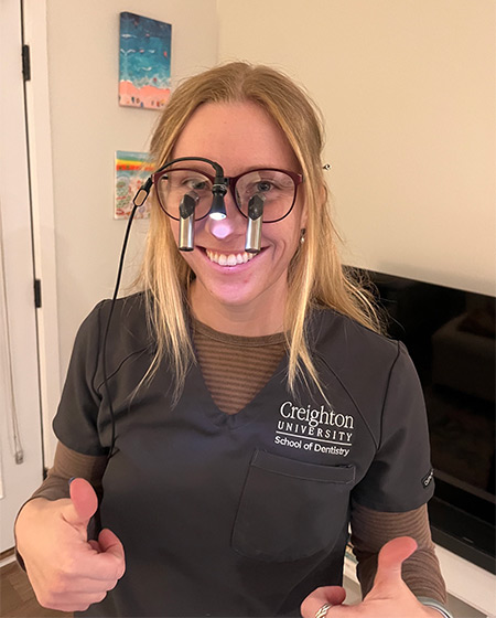 Justine wearing new loupes