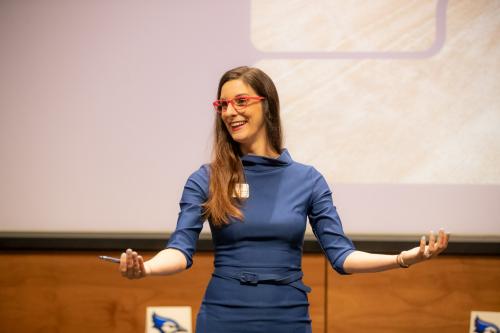 A woman gives a presentation