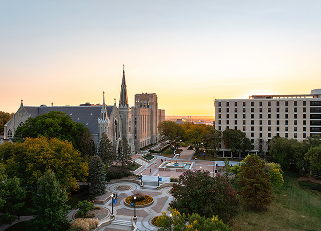 Image of Creighton campus at sunrise.