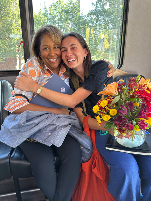 Regent Nicole Swift, left, shares a moment on campus with nursing senior Cassidy Nipp.