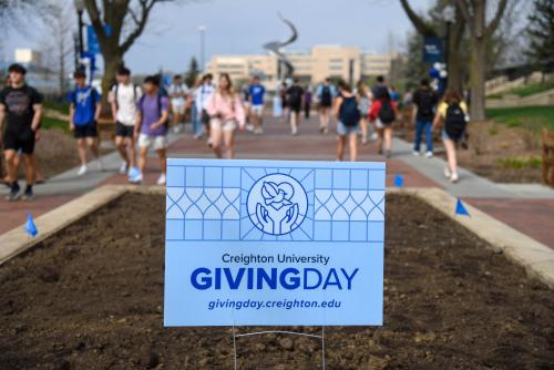 A Giving Day sign on campus