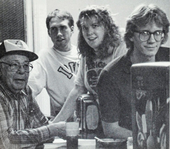 Howard Fiedler, left, with students Doug Klein, Katie Pavlik and Paul Pavlik in the 1980s.
