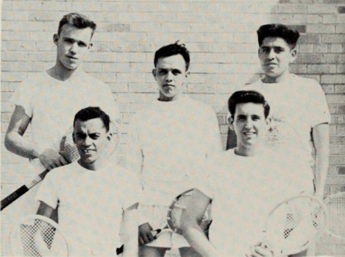 George Blue Spruce, pictured top right, with the Creighton tennis team.