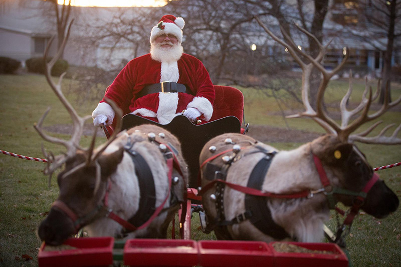 Santa on sleight with reindeer
