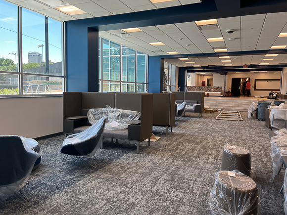 A first-floor common space of Graves Hall takes shape.