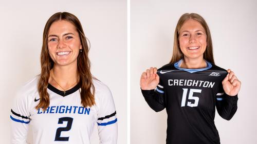 FTM QA Sis Wait headshots Two volleyball players smiling