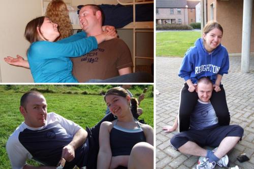 A collage of photos of a couple