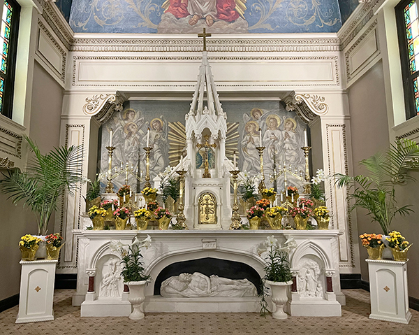 Altar at St. Cabrini Church, donated by Mary Lucretia Creighton in memory of her late son.