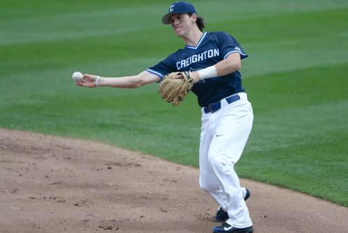 Creighton MLB recap 2025 Fitzgerald A baseball player throws the ball on the infield
