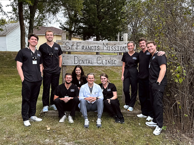 Creighton dental students at the St. Francis Mission Dental Clinic. Miranda Anderson pictured fourth from left.