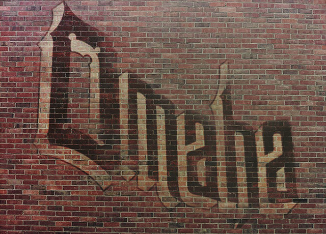 Omaha lettering on brick wall downtown