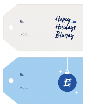 horizontal happy holiday and CU ornament gift tags