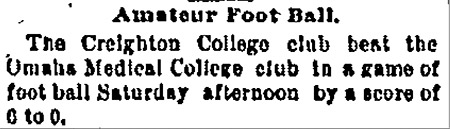 Clipping from 1891 World-Herald. A news brief about Creighton's first football game.