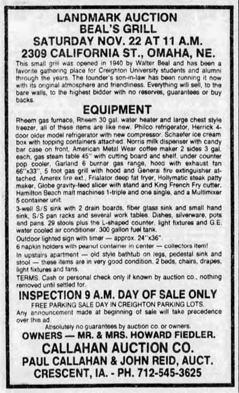 Inventory ad from the Omaha World-Herald.