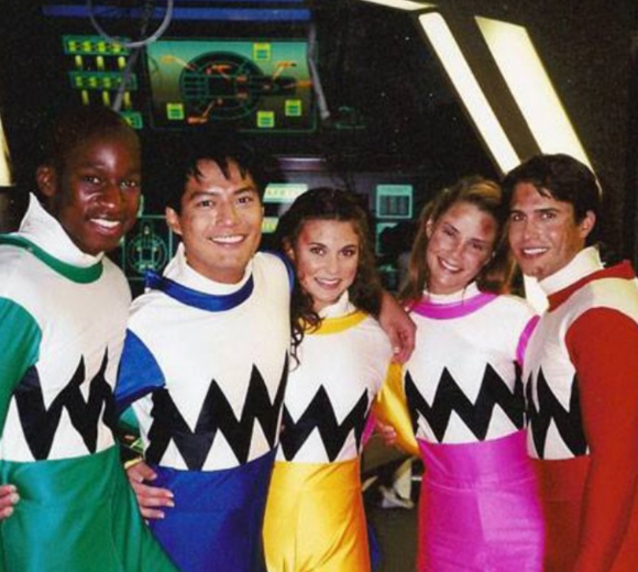 Slavin, right, on set with his fellow Power Rangers.