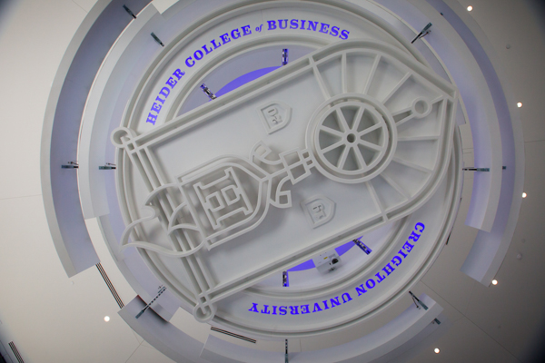 Heider College of Business ceiling logo