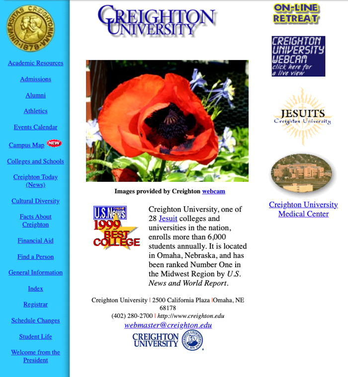 Screengrab of website in 1999