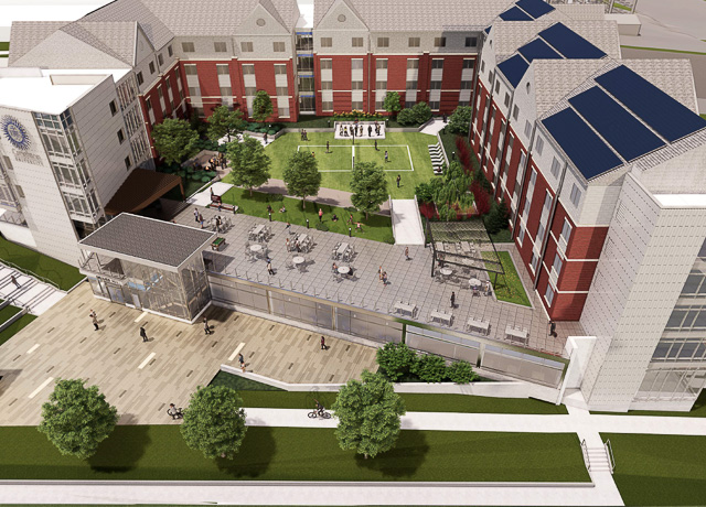 A rendering of the Simpson Family Courtyard