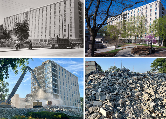 Four photos of Kiewit Hall through the years