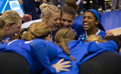 Creighton players celebrate a win