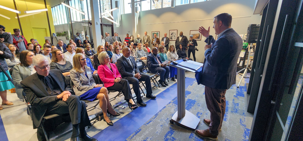 Scott Shipman speaks at the Child Safety Center opening