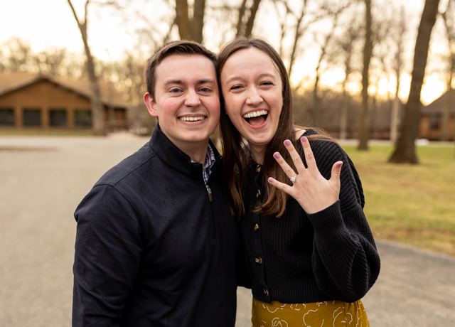 Pete Elbert and Christina Davis at the Retreat Center after getting engaged.