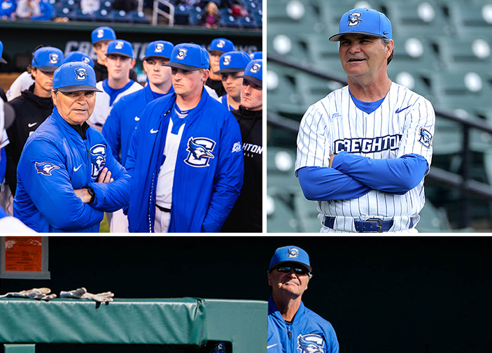 Three photos of a baseball coach