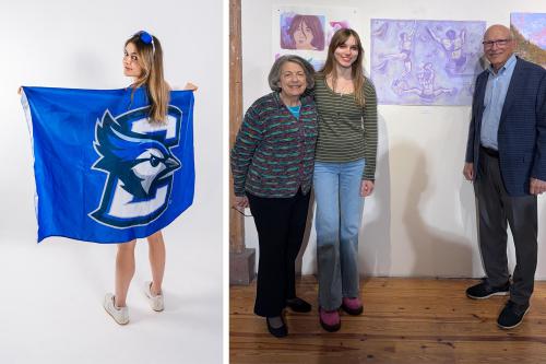 Two photos of sisters and family