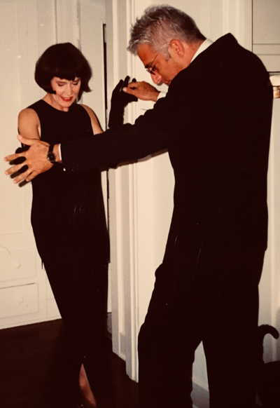 Nancy Nye getting ready to head to the Oscars with her date, Paul Levine, in 1998.