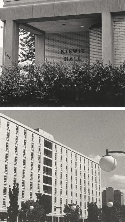 Two photos of residence halls