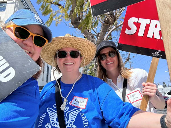 Megan Carroll, BS'11, with fellow writers during the recent Writers Guild of America strike.