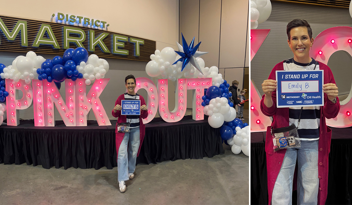 Christen shows her support for Emily at Creighton's 2024 Pink Out game.