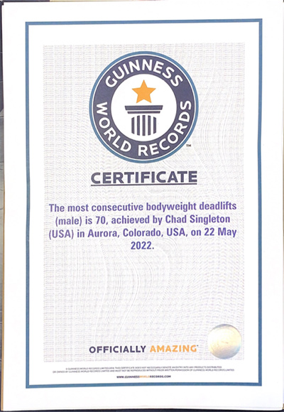The official certificate showing Chad has broken his third world record.