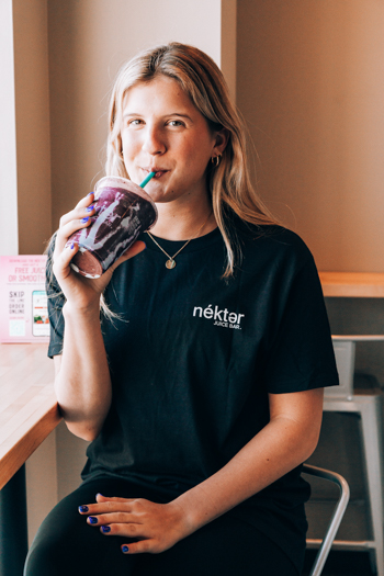 Creighton volleyball player Sydney Breissinger sponsored the Bluejay Whey smoothie for her native Cincinnati’s Nekter Juice Bar. Creighton volleyball player Sydney Breissinger sponsored the Bluejay Whey smoothie for her native Cincinnati’s Nekter Juice Bar.