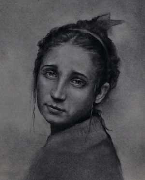 Jeremy Caniglia black and white painting of a young woman