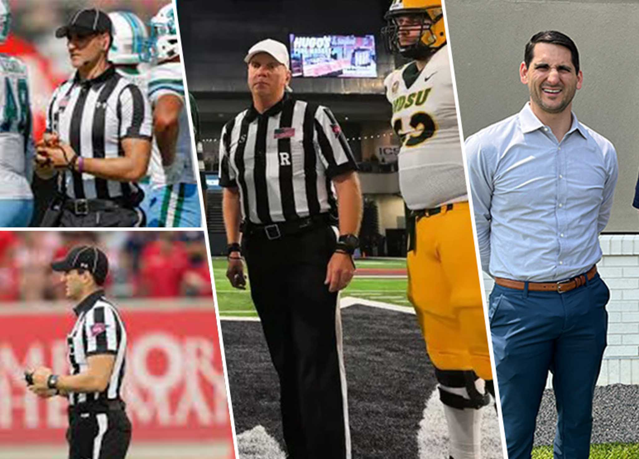 A collage of photos of two officials