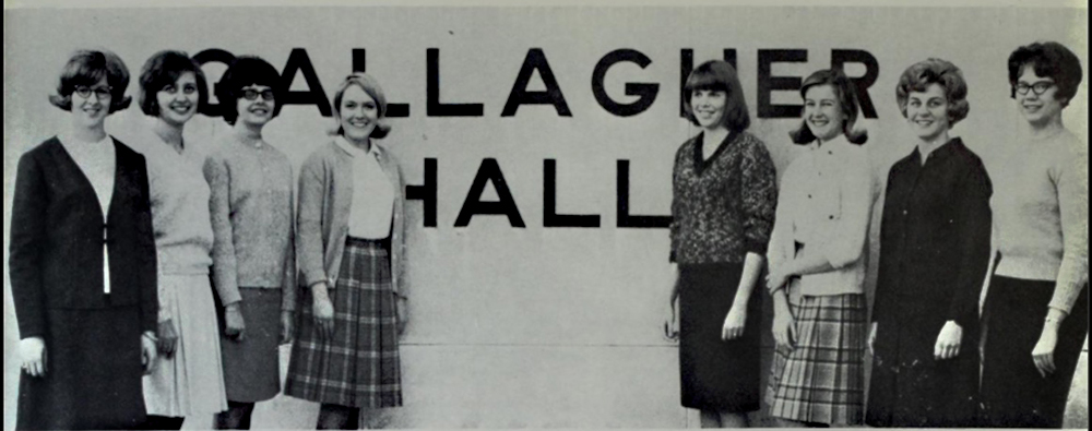 Student in front of Gallagher Hall in 1966