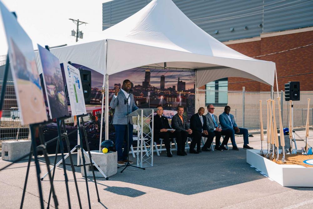 Baseball Softball Groundbreaking main tent A groundbreaking ceremony