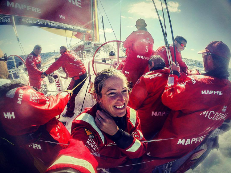 Edney takes a selfie at sea while aboard the Mapfre.