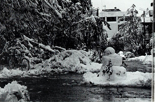 A snowman at Creighton in October 1997.