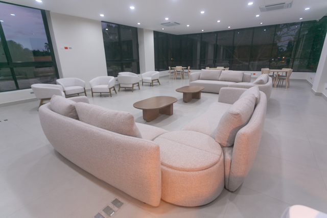 The socialization space in the center's upper level. 