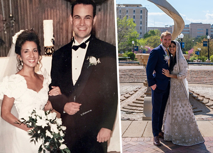Two married couples pose for photos