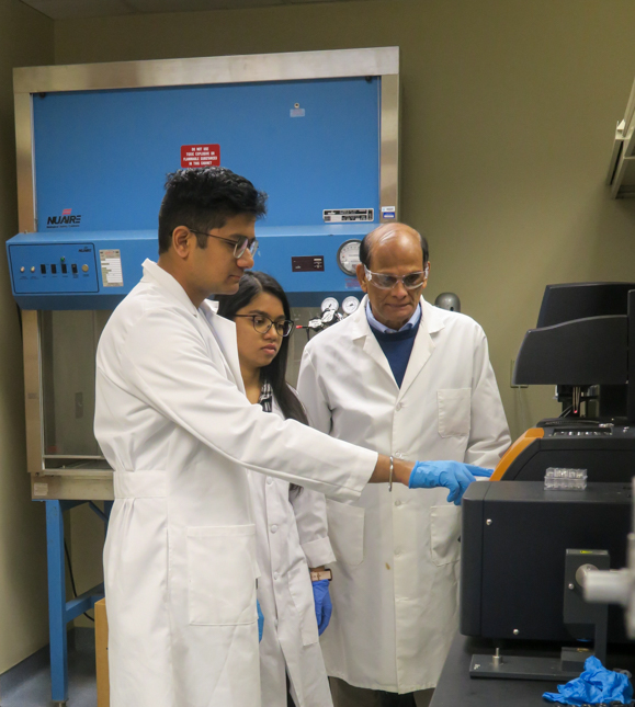 From left: Siddhesh Pansare, Nikitha Kota and Alekha Dash in the lab.