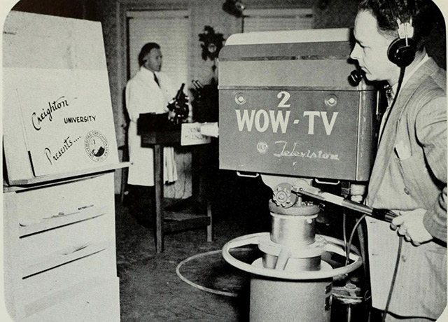 An image of the WOW-TV/Creighton TV studio in its early years.
