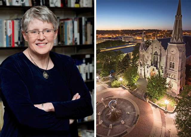 Eileen Wirth alongside a picture of Creighton.