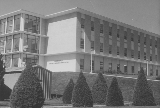 Black and white photo of the Eppley Building