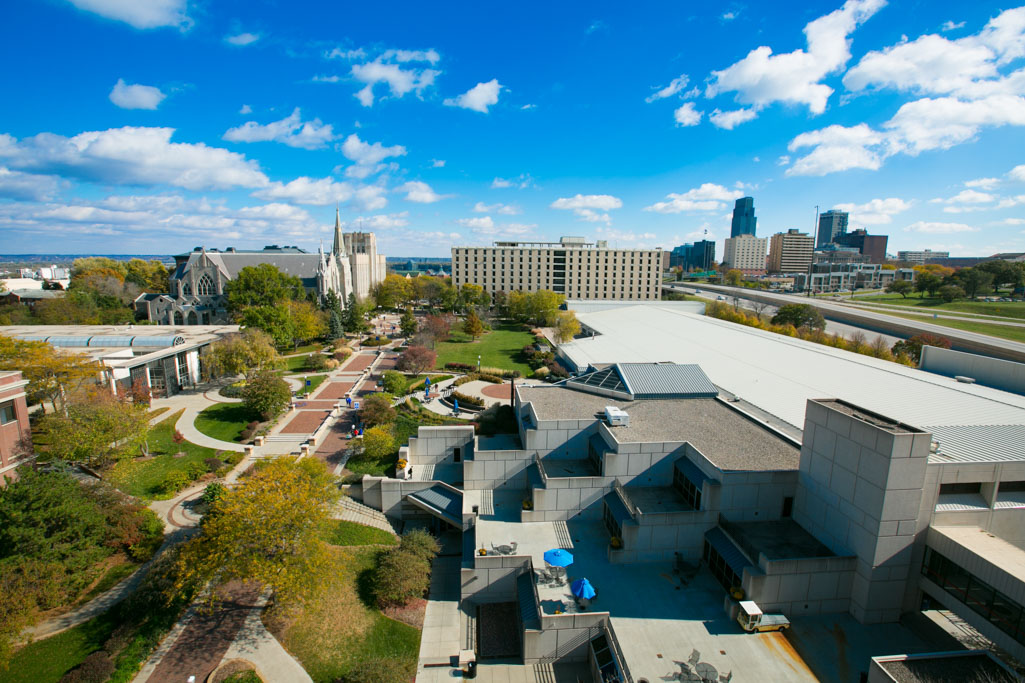A view of campus from the top of Kiewit Hall